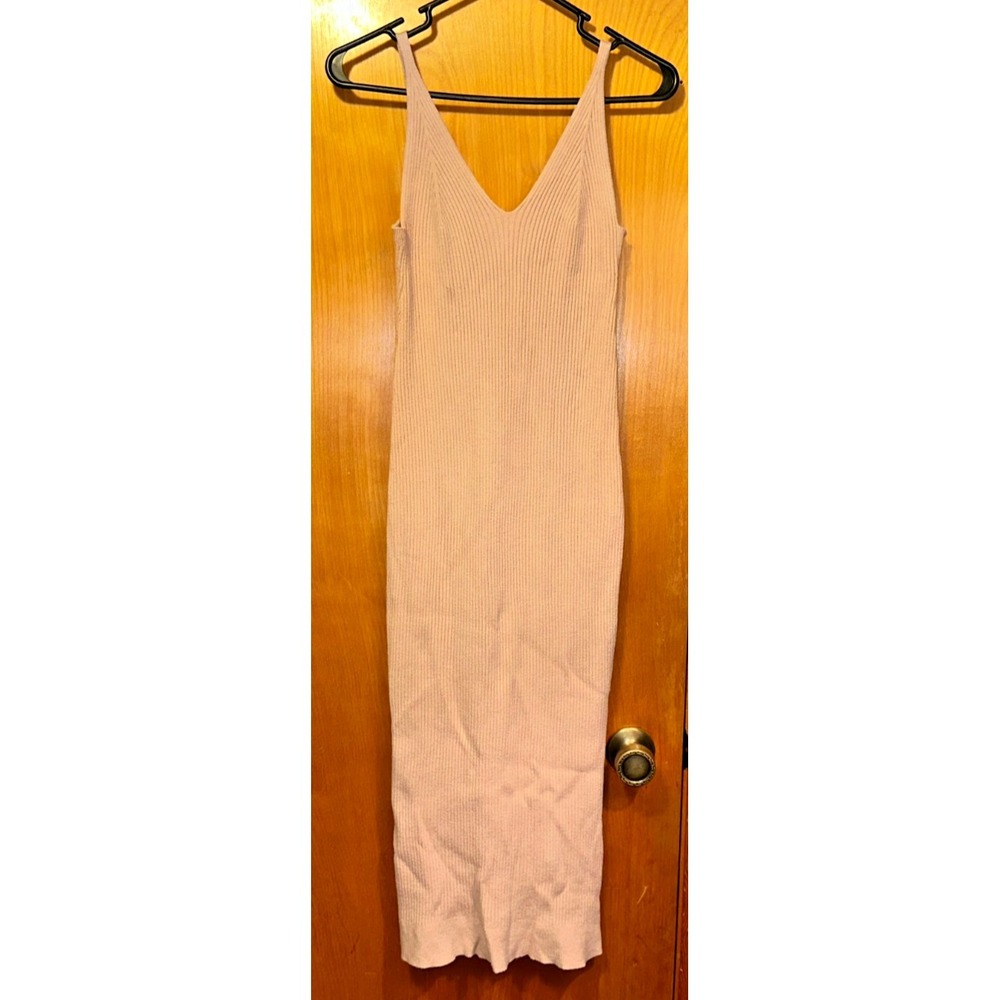 Pink Maxi Ribbed Knit Slit Back V-Neck Tank Dress Est Size Small